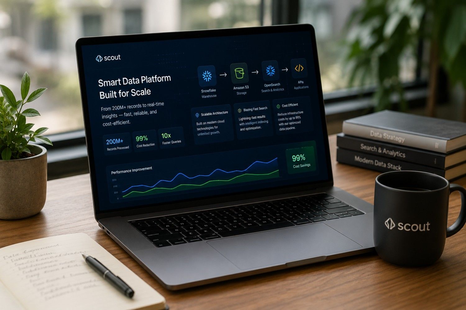 Scout real estate intelligence platform modernized with Snowflake to process 200M+ records and reduce cost by 99%